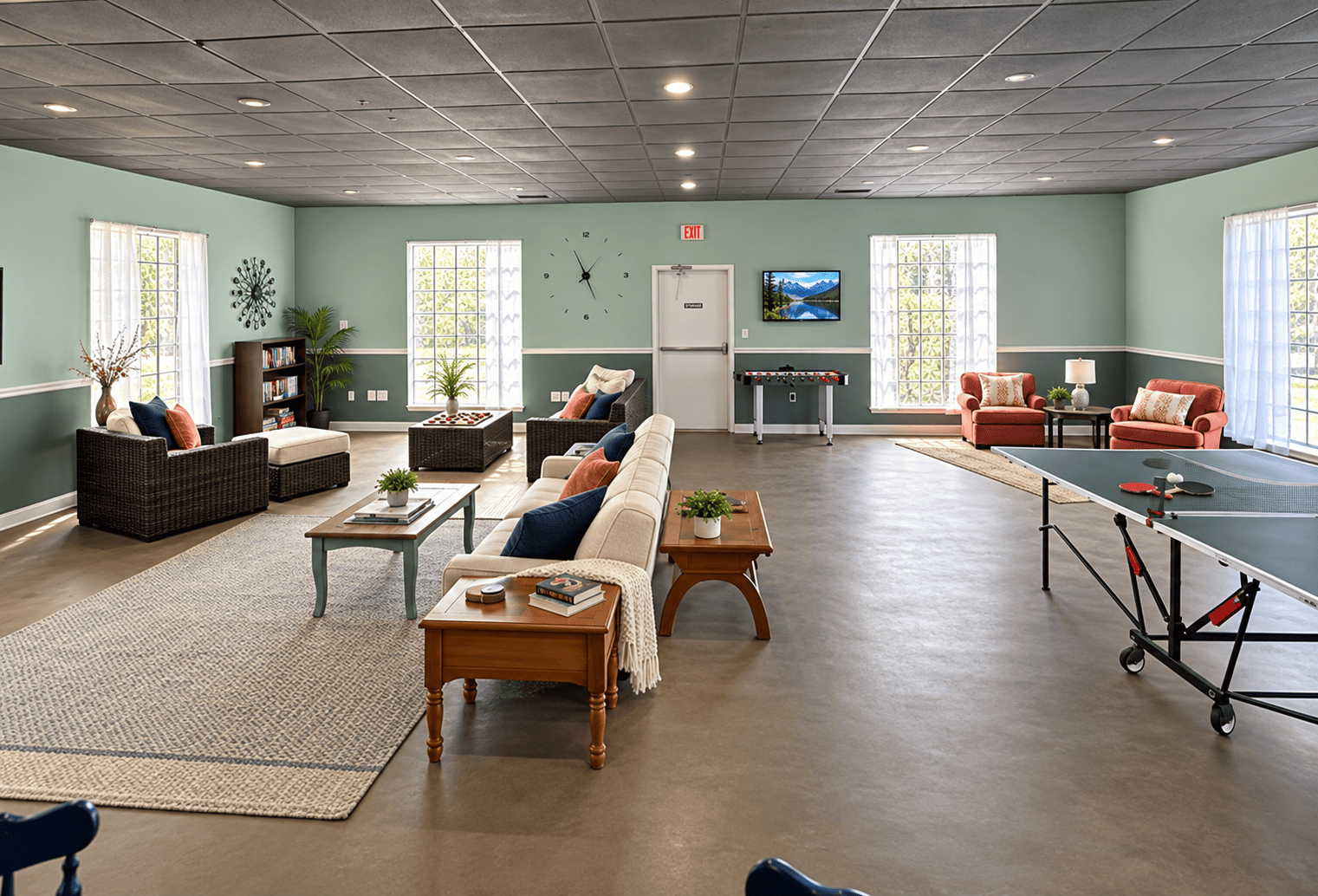 Community center lounge and recreation area